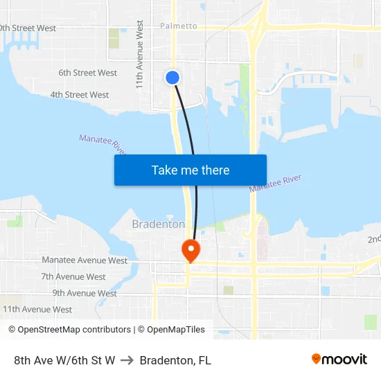 8th Ave W/6th St W to Bradenton, FL map
