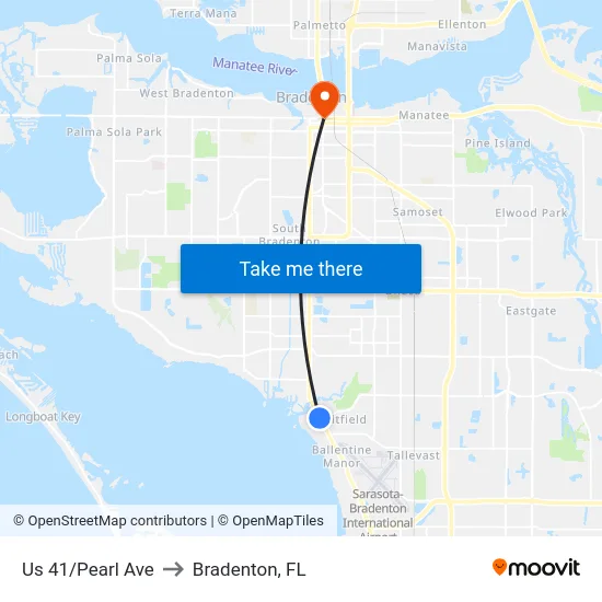 Us 41/Pearl Ave to Bradenton, FL map