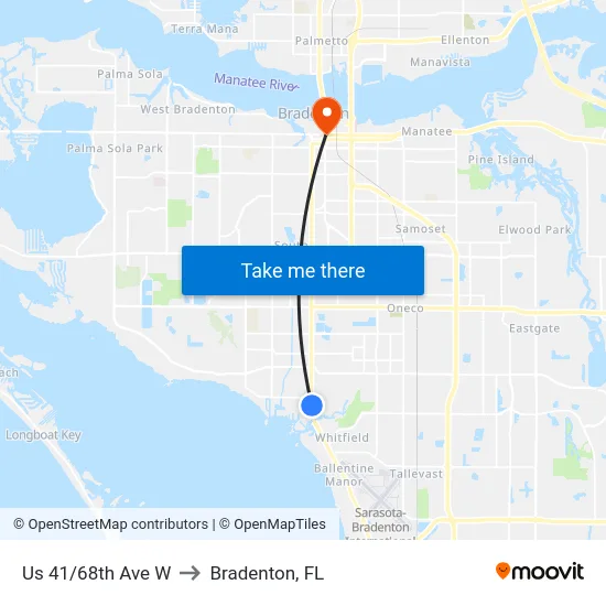 Us 41/68th Ave W to Bradenton, FL map