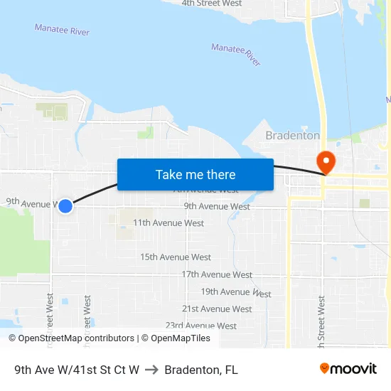 9th Ave W/41st St Ct W to Bradenton, FL map