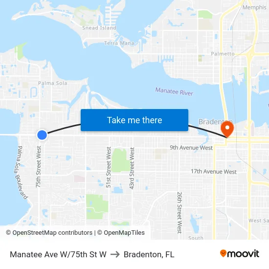 Manatee Ave W/75th St W to Bradenton, FL map