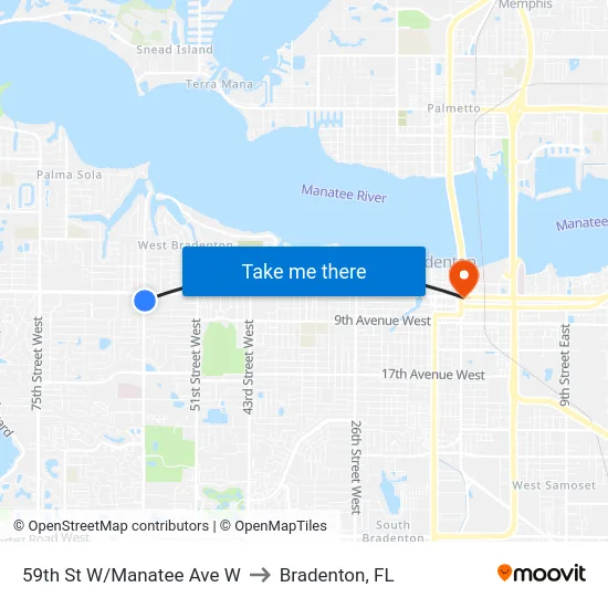 59th St W/Manatee Ave W to Bradenton, FL map