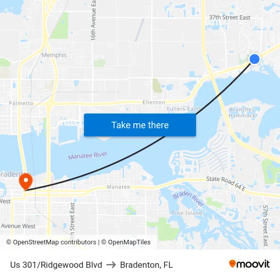 Us 301/Ridgewood Blvd to Bradenton, FL map