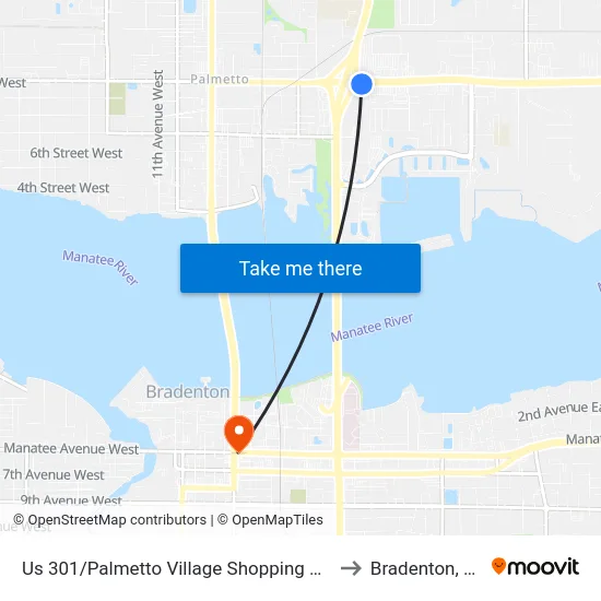 Us 301/Palmetto Village Shopping Ctr to Bradenton, FL map