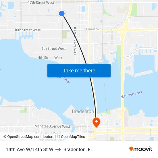 14th Ave W/14th St W to Bradenton, FL map