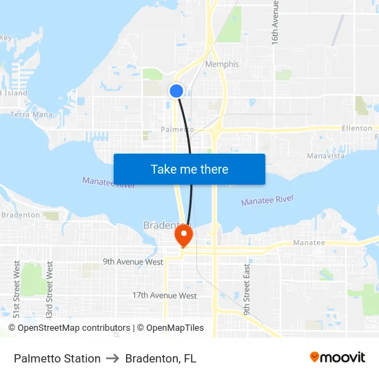Palmetto Station to Bradenton, FL map