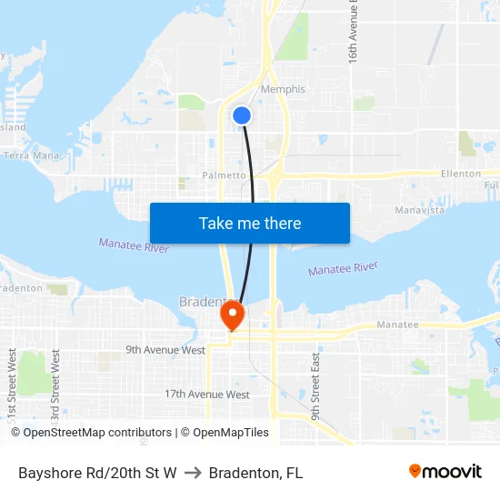 Bayshore Rd/20th St W to Bradenton, FL map