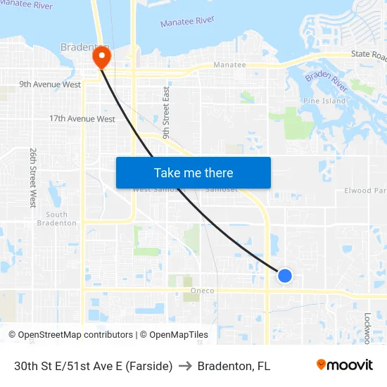 30th St E/51st Ave E (Farside) to Bradenton, FL map