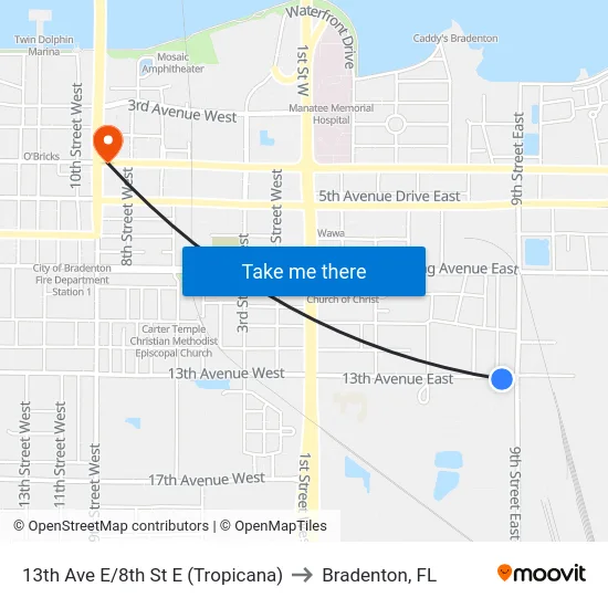 13th Ave E/8th St E (Tropicana) to Bradenton, FL map