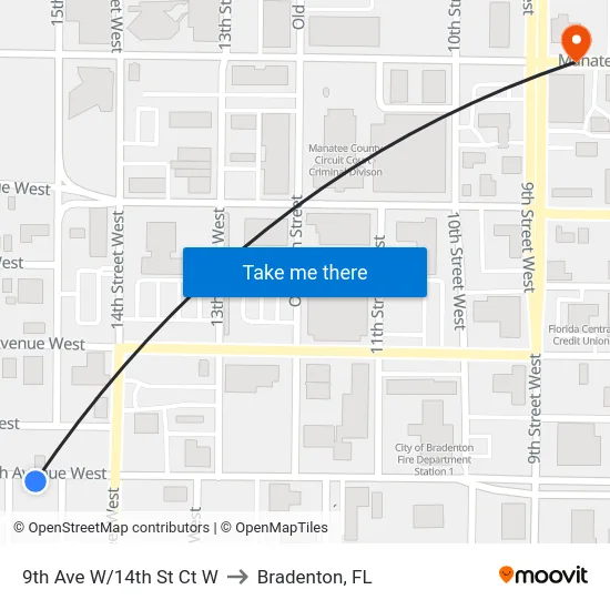 9th Ave W/14th St Ct W to Bradenton, FL map