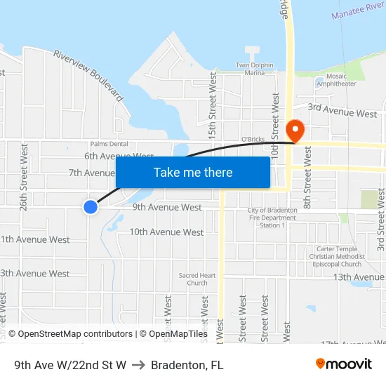 9th Ave W/22nd St W to Bradenton, FL map