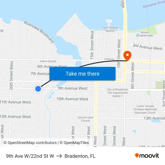 9th Ave W/22nd St W to Bradenton, FL map