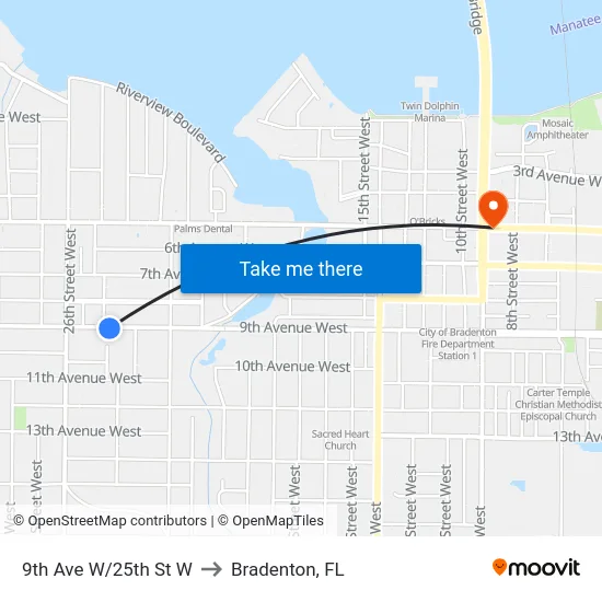 9th Ave W/25th St W to Bradenton, FL map