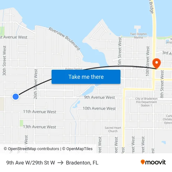 9th Ave W/29th St W to Bradenton, FL map