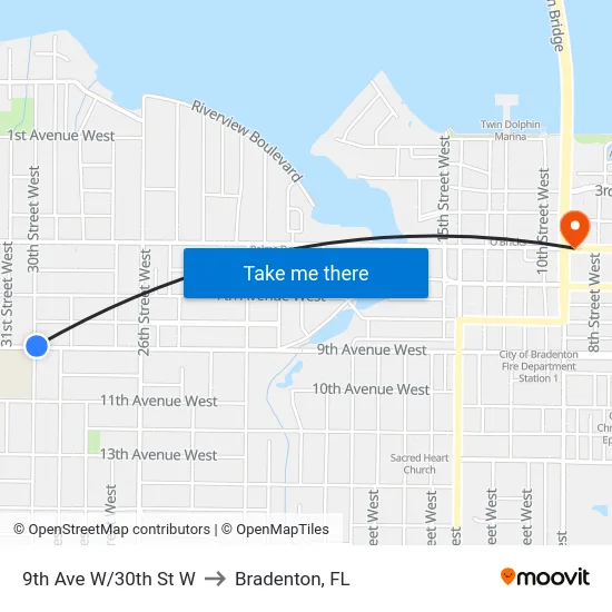 9th Ave W/30th St W to Bradenton, FL map