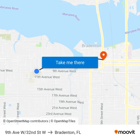 9th Ave W/32nd St W to Bradenton, FL map