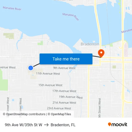 9th Ave W/35th St W to Bradenton, FL map