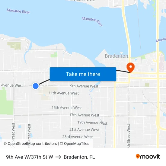 9th Ave W/37th St W to Bradenton, FL map