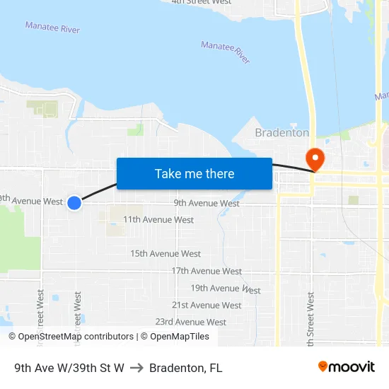 9th Ave W/39th St W to Bradenton, FL map