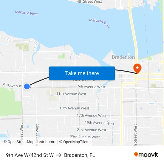 9th Ave W/42nd St W to Bradenton, FL map