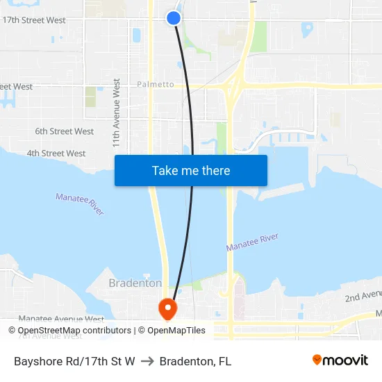 Bayshore Rd/17th St W to Bradenton, FL map