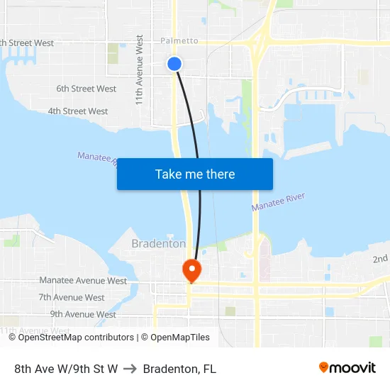 8th Ave W/9th St W to Bradenton, FL map