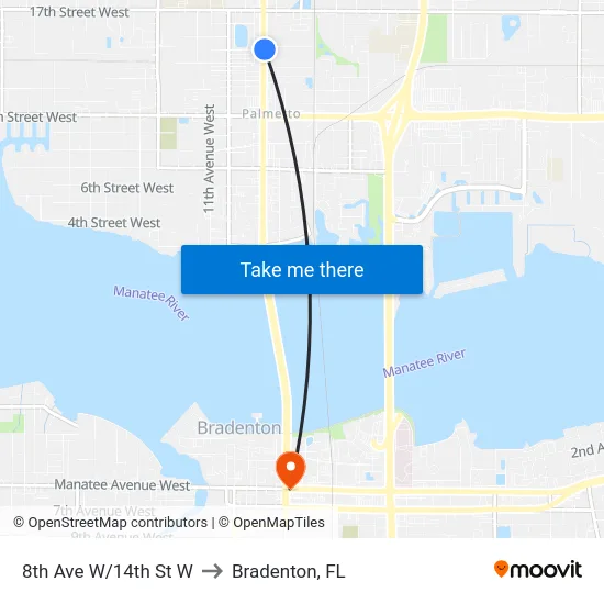 8th Ave W/14th St W to Bradenton, FL map