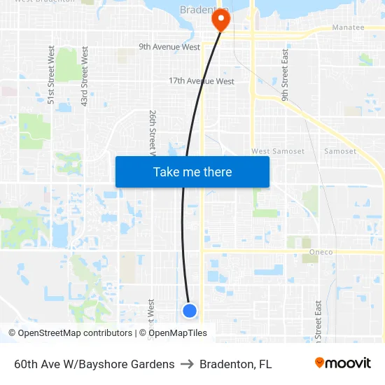 60th Ave W/Bayshore Gardens to Bradenton, FL map
