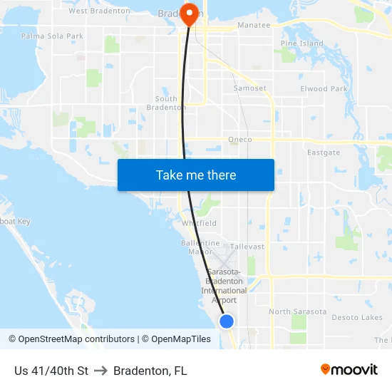 Us 41/40th St to Bradenton, FL map