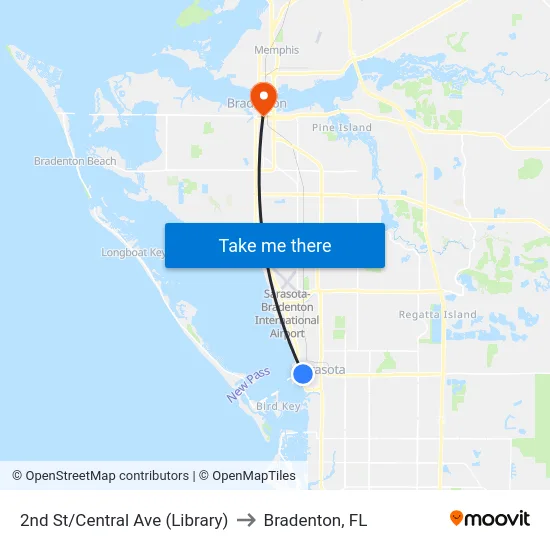 2nd St/Central Ave (Library) to Bradenton, FL map
