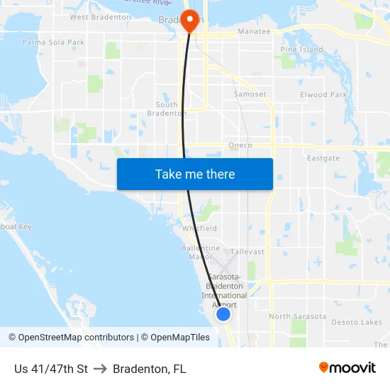 Us 41/47th St to Bradenton, FL map