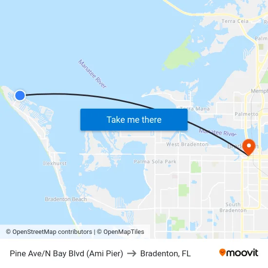 Pine Ave/N Bay Blvd (Ami Pier) to Bradenton, FL map