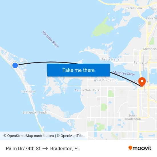 Palm Dr/74th St to Bradenton, FL map