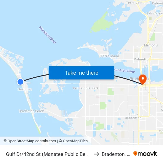 Gulf Dr/42nd St (Manatee Public Beach) to Bradenton, FL map