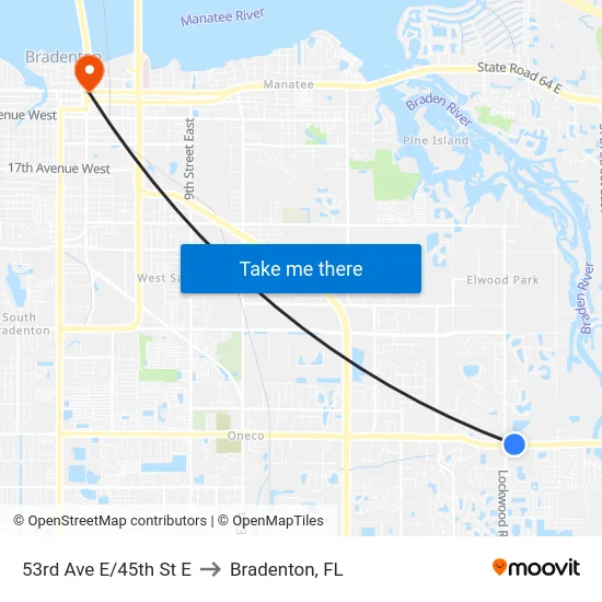 53rd Ave E/45th St E to Bradenton, FL map