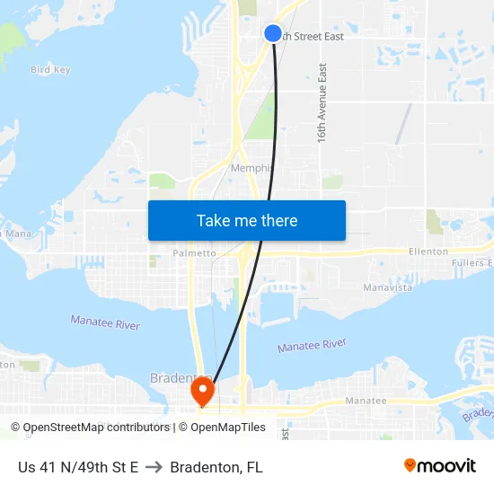 Us 41 N/49th St E to Bradenton, FL map