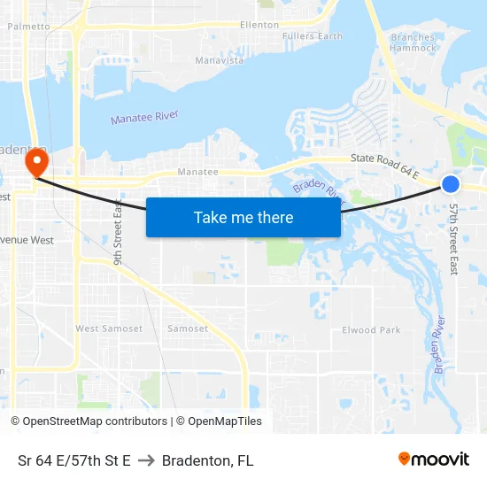 Sr 64 E/57th St E to Bradenton, FL map