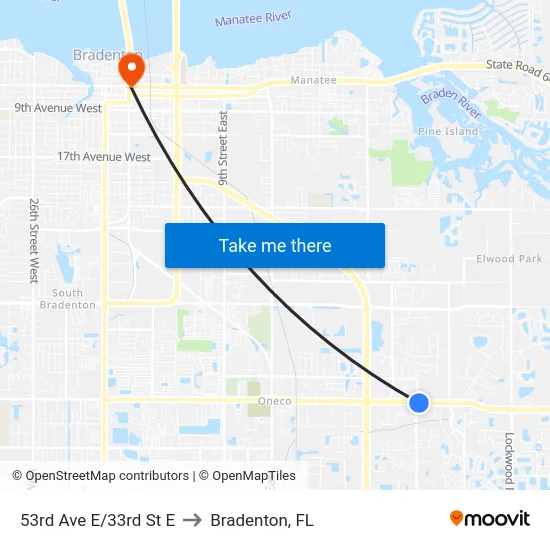 53rd Ave E/33rd St E to Bradenton, FL map