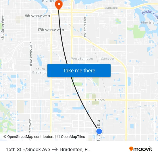 15th St E/Snook Ave to Bradenton, FL map