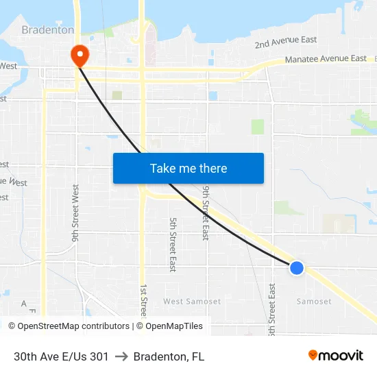30th Ave E/Us 301 to Bradenton, FL map