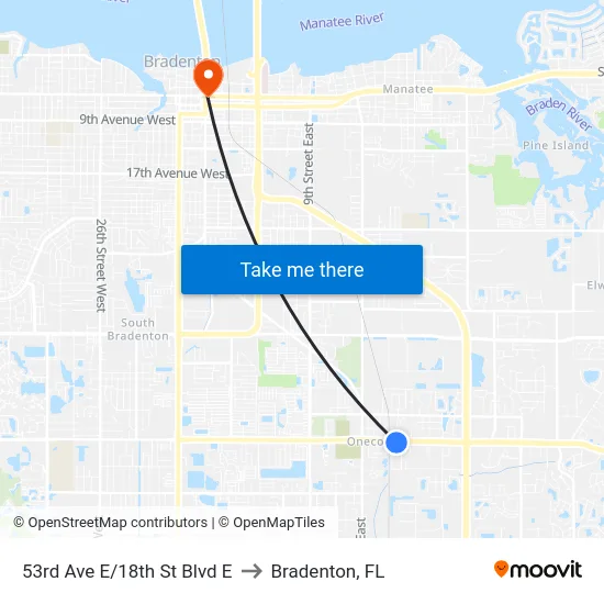 53rd Ave E/18th St Blvd E to Bradenton, FL map