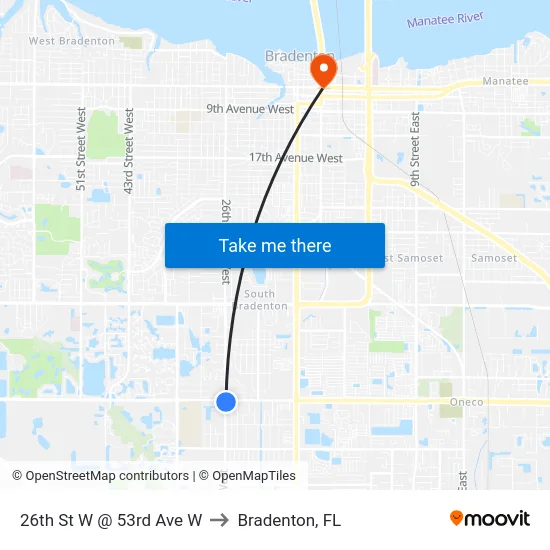 26th St W @ 53rd Ave W to Bradenton, FL map