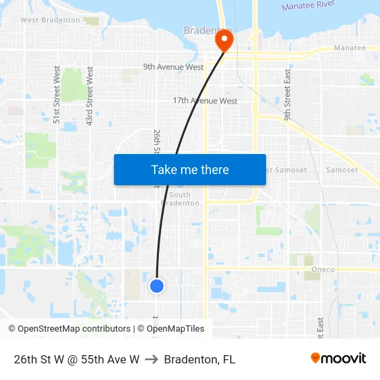 26th St W @ 55th Ave W to Bradenton, FL map