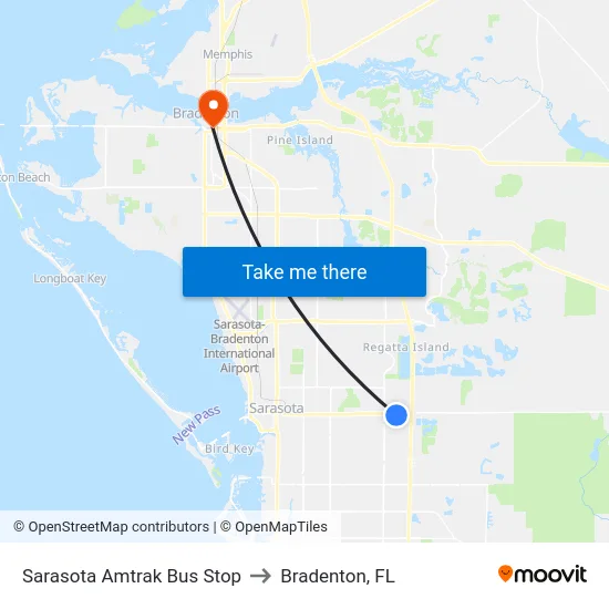 Sarasota Amtrak Bus Stop to Bradenton, FL map