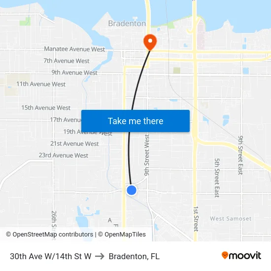 30th Ave W/14th St W to Bradenton, FL map