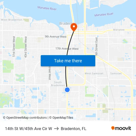 14th St W/45th Ave Cir W to Bradenton, FL map