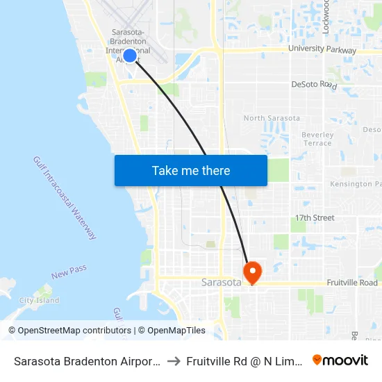Sarasota Bradenton Airport SRQ to Fruitville Rd @ N Lime Ave map