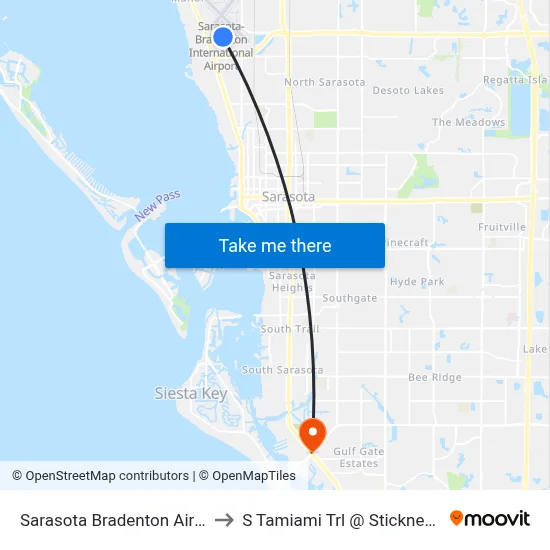 Sarasota Bradenton Airport SRQ to S Tamiami Trl @ Stickney Point Rd map