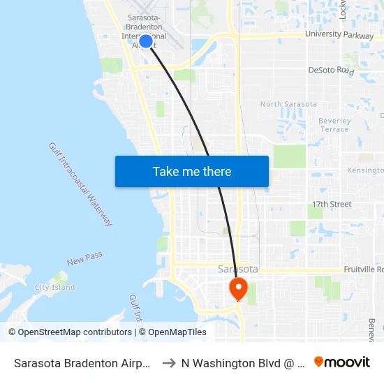 Sarasota Bradenton Airport SRQ to N Washington Blvd @ Oak St map