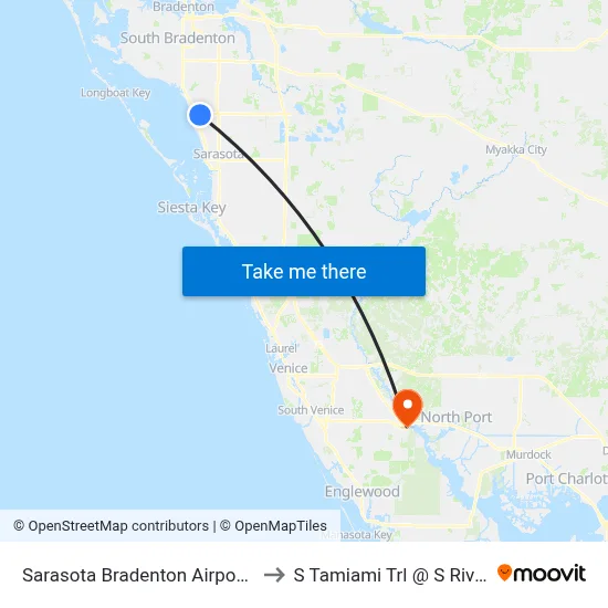 Sarasota Bradenton Airport SRQ to S Tamiami Trl @ S River Rd map